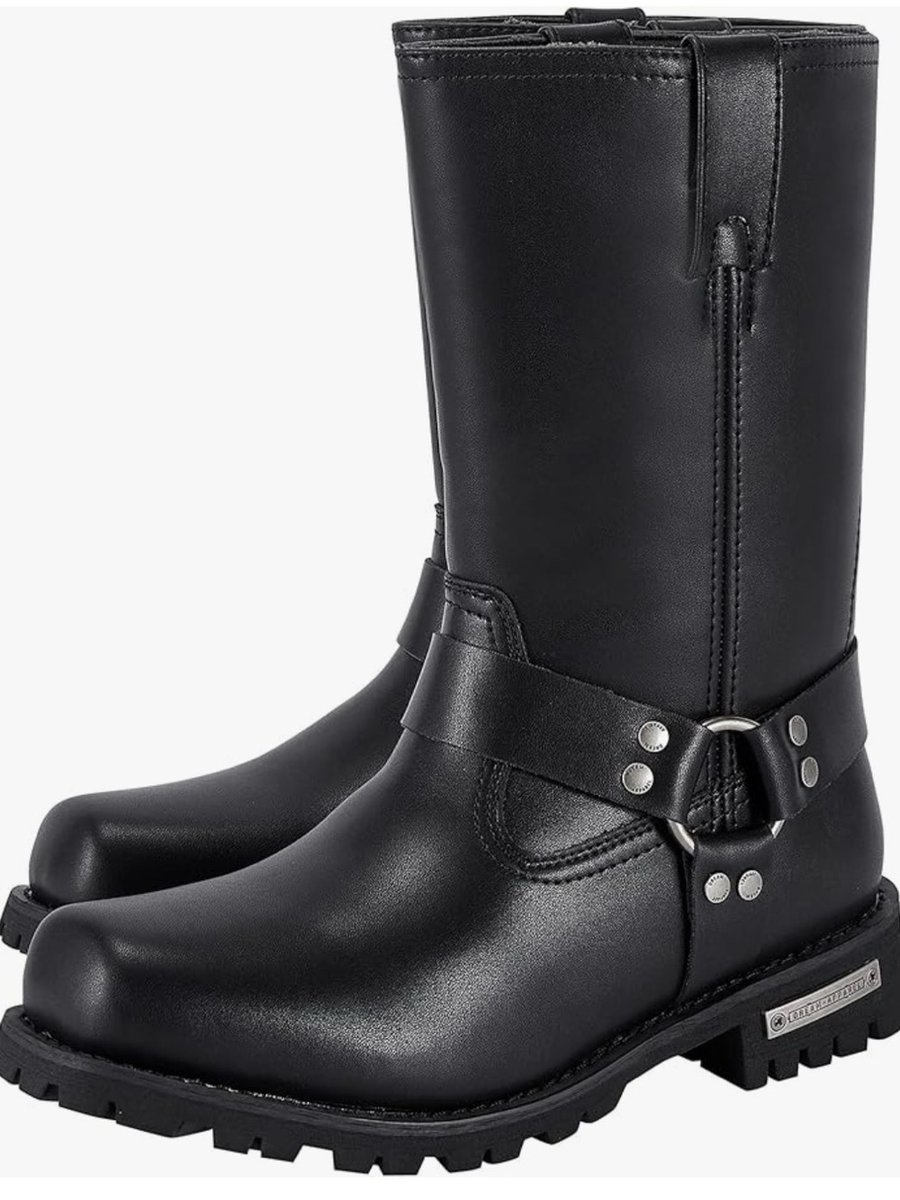 Men's Black PU Leather Harness Boots with Metal Ring Detail Size 8